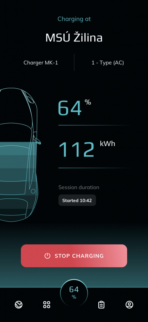 Informačný systém pre nabíjanie automobilov. Ukážka nabíjania a komiunikácia s nabíjacou stnicou online